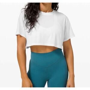 Lululemon All Yours Cropped T-Shirt White Pima Cotton Top Oversized Large 10-12*
